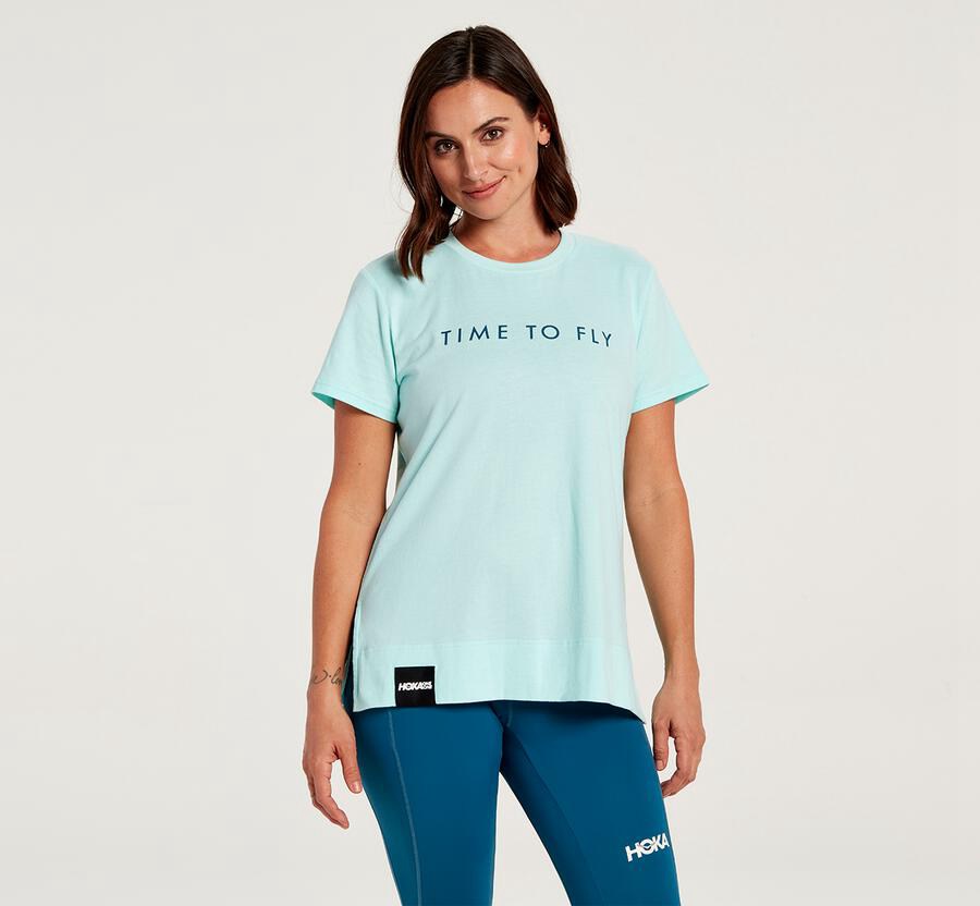 Hoka One One Tシャツ レディース 青 - ブランド - CY6381570